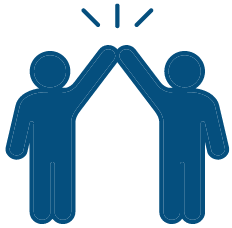 Logo Dörpsmanagerin SPO: zwei grafische Personen nebeneinander, die "High Five" machen.